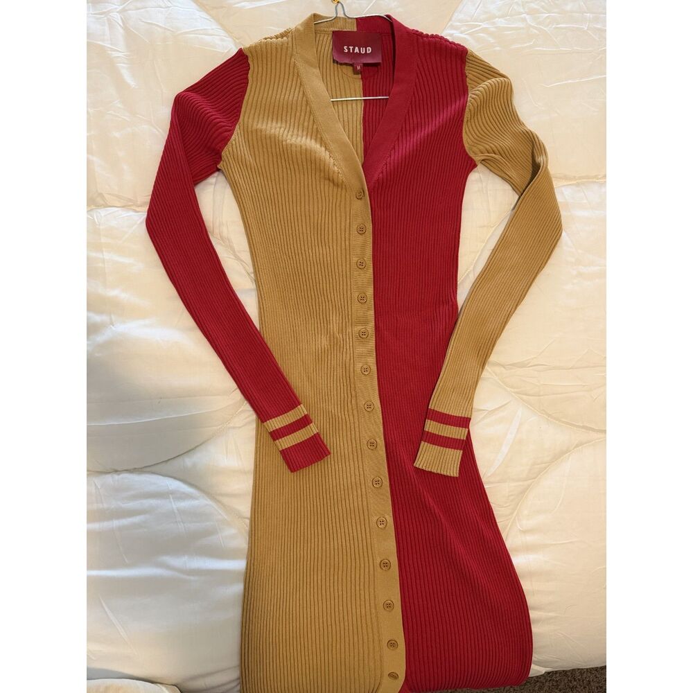 STAUD Gold/Scarlet San Francisco 49ers Shoko Knit Button-Up Sweater Dress - Picture 3 of 7